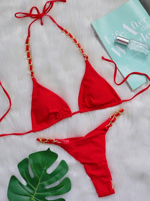  Halterneck Bikini 2025 Suzette in Rot mit&nbsp;Kette