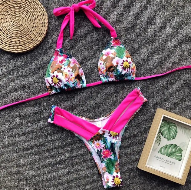 Halterneck Blumen Print Brazilian Bikini 2025 Sam&nbsp;Pink