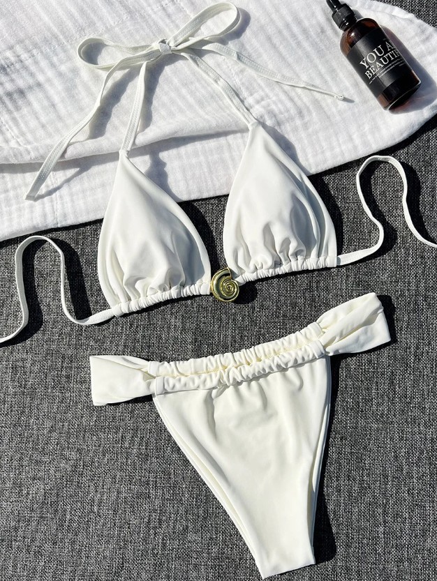  Halterneck High Cut Tanga Bikini in&nbsp;Weiß