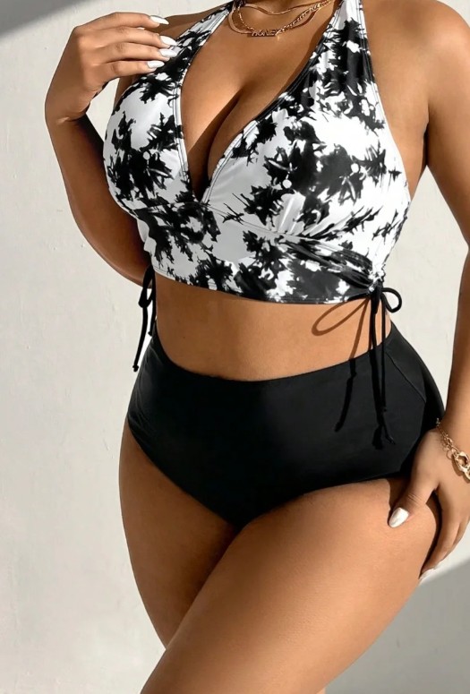 Halterneck Push Up Bikini 2025 Schwarz Weiß in Großen&nbsp;Größen