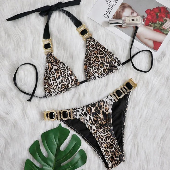  Halterneck Strass Bikini 2025 Sidney mit Leo&nbsp;Muster