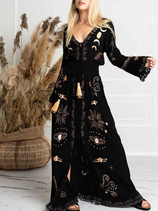 Langarm Boho Sommerkleid 2025 Estrella in&nbsp;Schwarz