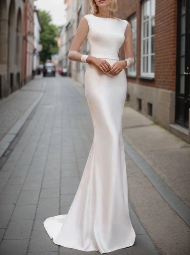Langarm Fit and Flare Brautkleid Honorata mit&nbsp;Pinselschleppe