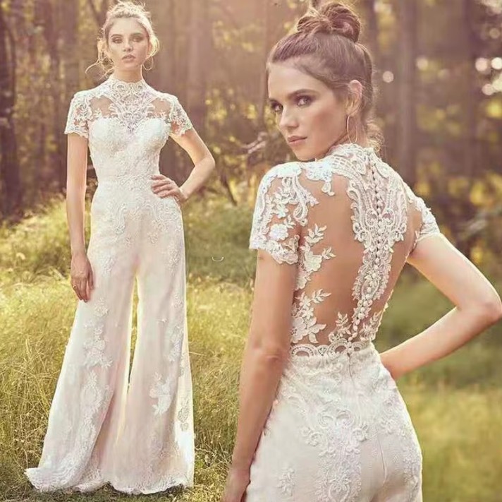 Luxus Jumpsuit Overall Hazel für den Standesamt Lang aus&nbsp;Spitze