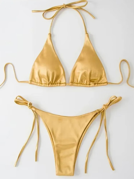 Metallic Satin Halterneck Bikini 2025 in&nbsp;Gelb