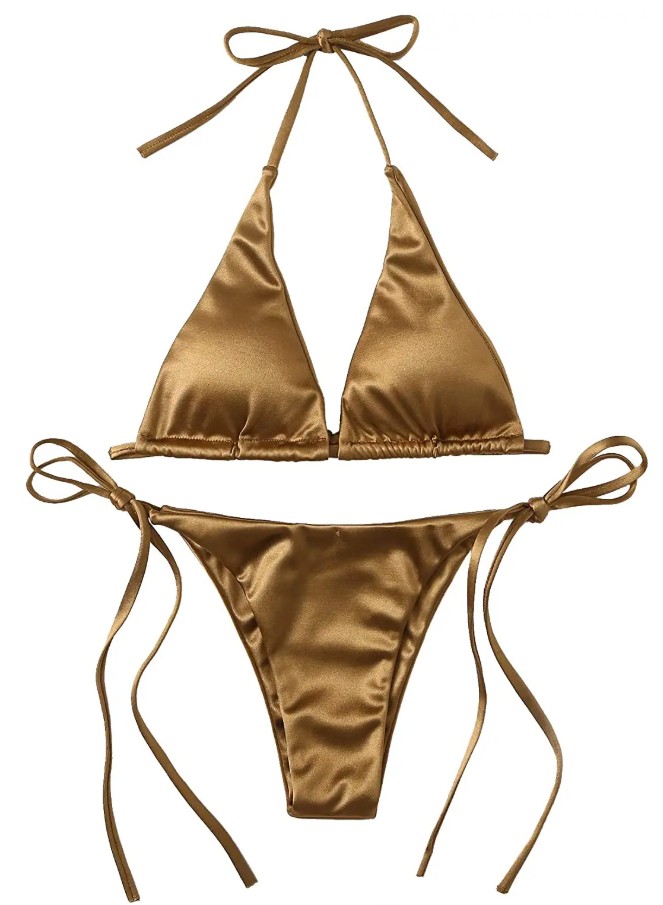 Metallic Satin Halterneck Bikini 2025 in&nbsp;Gold