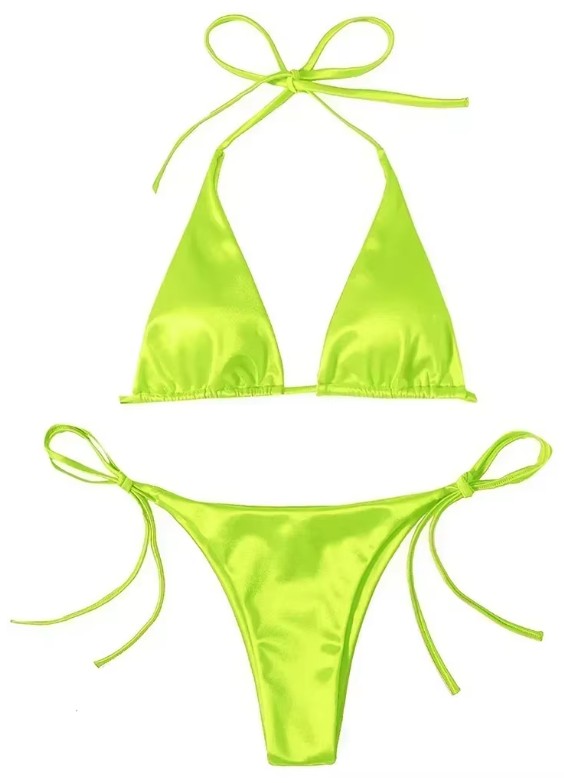 Metallic Satin Halterneck Bikini 2025 in Neon&nbsp;Grün
