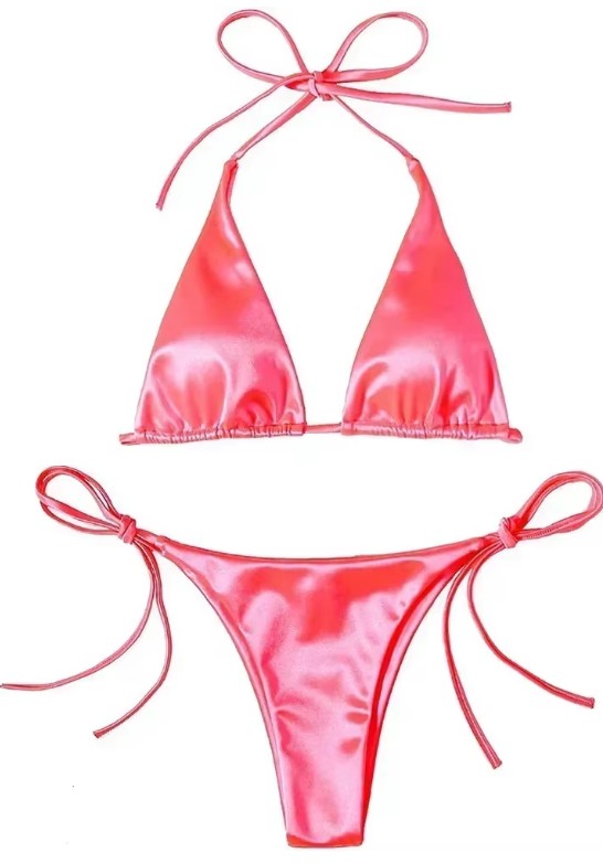 Metallic Satin Halterneck Bikini 2025 in&nbsp;Pink