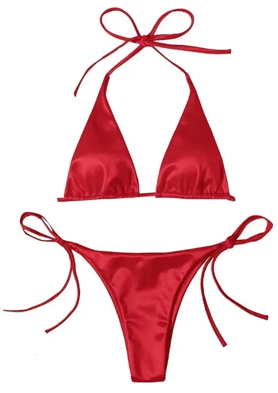 Metallic Satin Halterneck Bikini 2025 in&nbsp;Rot