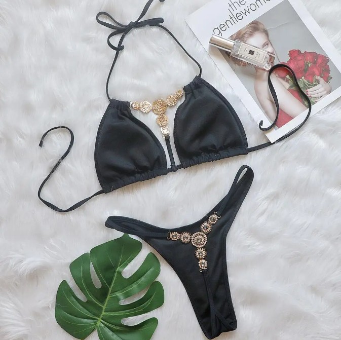 Mini Micro String Diamant Bikini 2025&nbsp;Schwarz