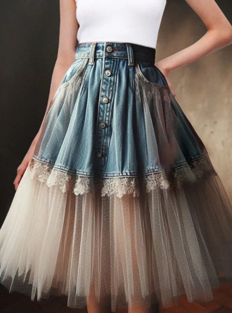 Patchwork Jeans Rock 2025 Wadenlang