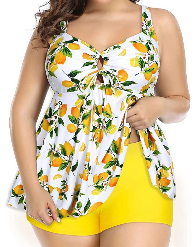 Plus Size Damen Tankini 2025 Suzanne Gelb Weiß mit&nbsp;Zitronen