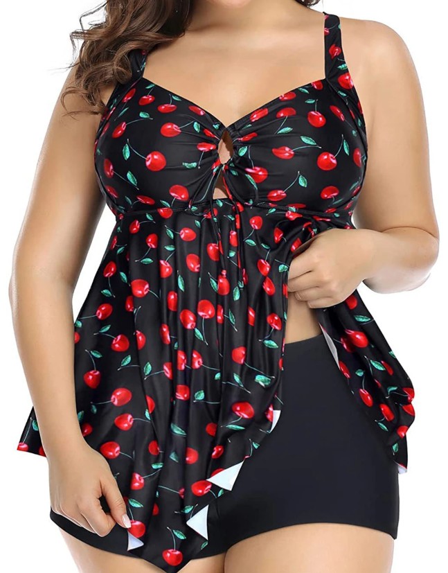 Plus Size Damen Tankini 2025 Suzanne Schwarz mit&nbsp;Kirsche