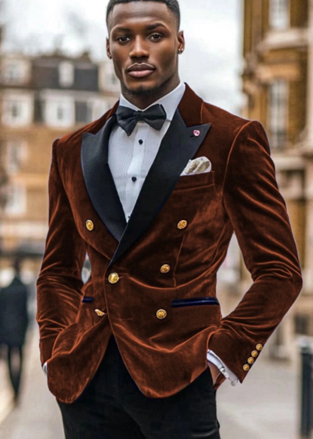 Samt Herren Hochzeitsanzug Anais Zweiteilig Sakko – Hose Braun&nbsp;Schwarz