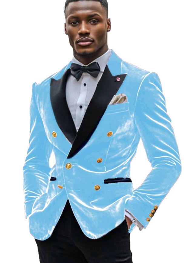 Samt Herren Hochzeitsanzug Anais Zweiteilig Sakko – Hose Hellblau&nbsp;Schwarz