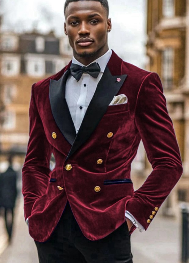 Samt Herren Hochzeitsanzug Anais Zweiteilig Sakko – Hose Weinrot&nbsp;Schwarz