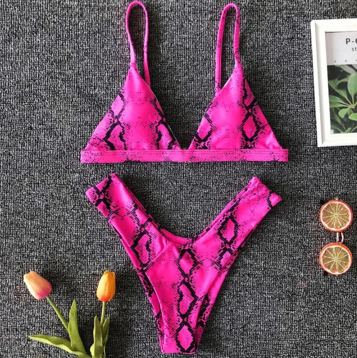 Schlangen Print Triangle Bikini 2025 Signe mit Hohe Taille&nbsp;Pink
