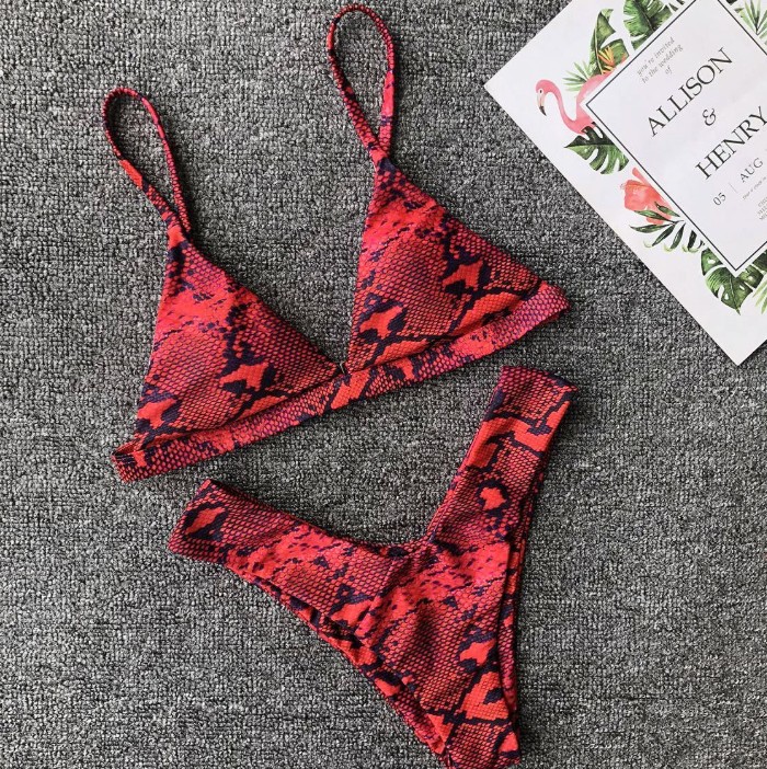 Schlangen Print Triangle Bikini 2025 Signe mit Hohe Taille&nbsp;Rot