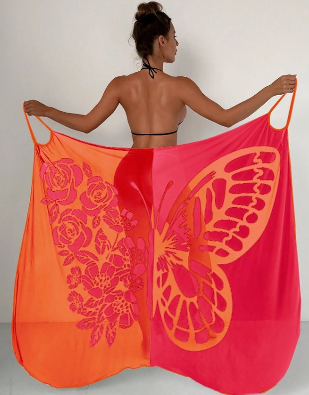 Schmetterling Print Strandkleid 2025 Cover Up Kleid Suzan Orange&nbsp;Rot
