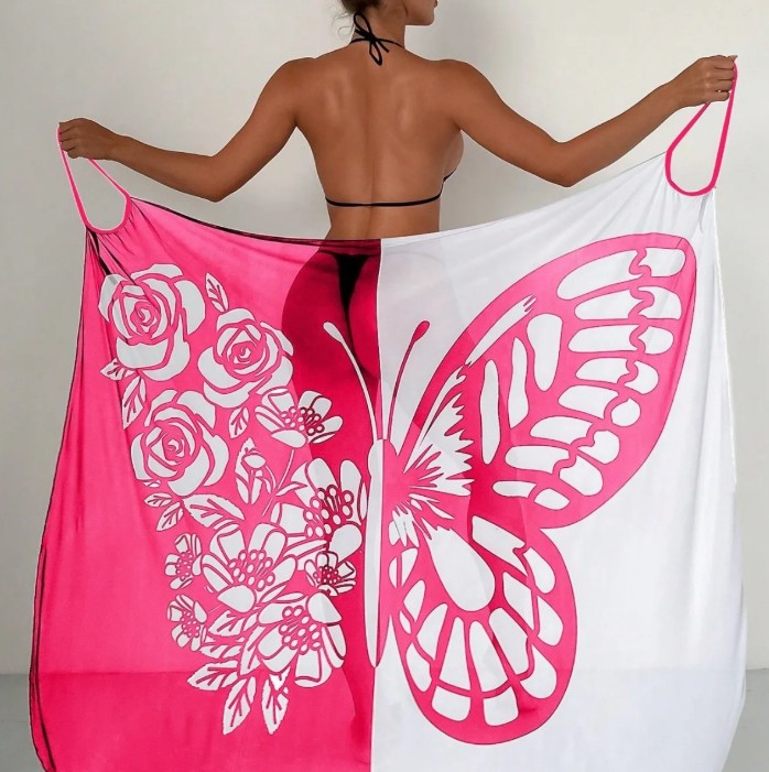 Schmetterling Print Strandkleid 2025 Cover Up Kleid Suzan Pink&nbsp;Weiß