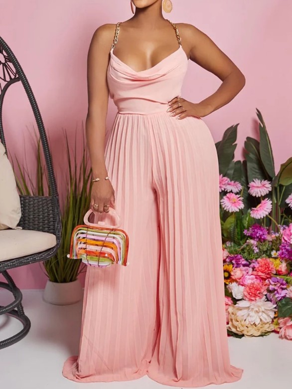 Spaghettiträger Plissee Einteiler 2025 Elegant in&nbsp;Rosa