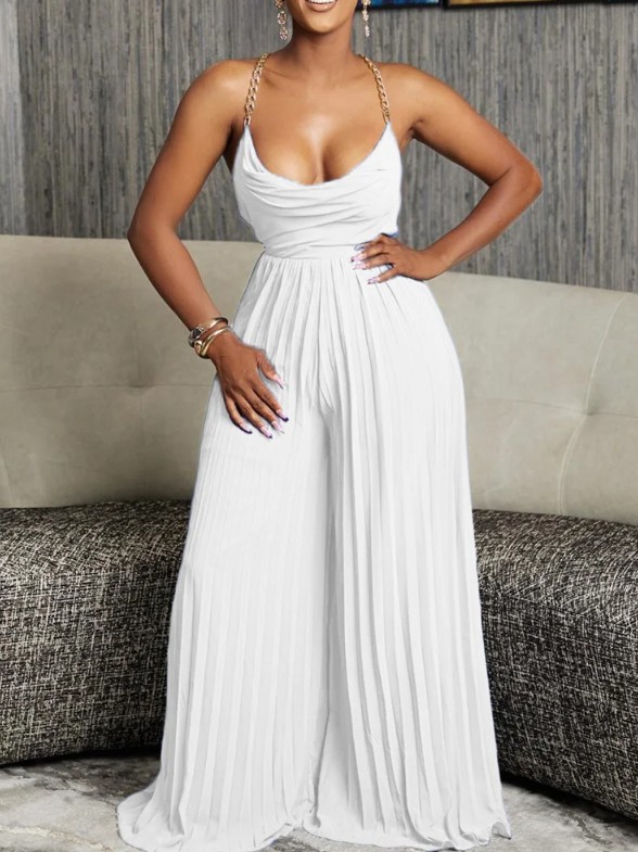 Spaghettiträger Plissee Einteiler 2025 Elegant in&nbsp;Weiß