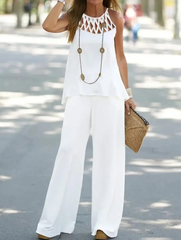 Standesamt Outfit Braut Chiffon Zweiteiler Ärmellos in&nbsp;Weiß