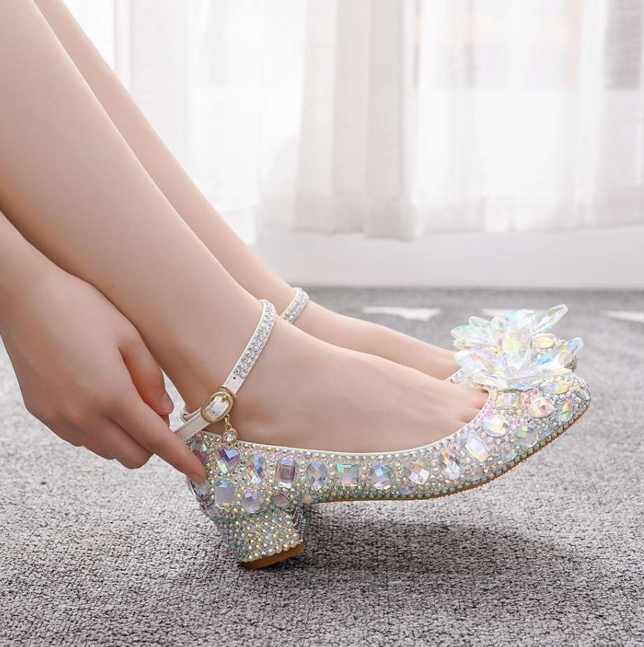 Multicolor Kristall Ballerinas Brautschuhe Hochzeitsschuhe mit&nbsp;Knöchelriemen