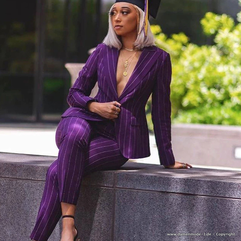 Eleganter Business Hosenanzug in Lila&nbsp;Gestreift