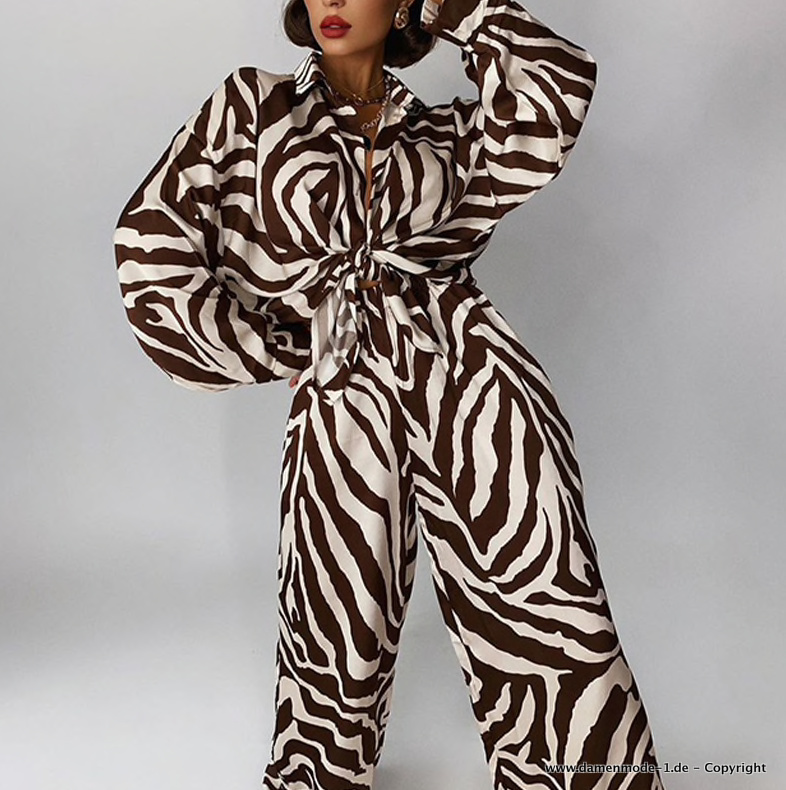 Sommeroutfit für Damen Bluse mit Hose im Set&nbsp;Braun