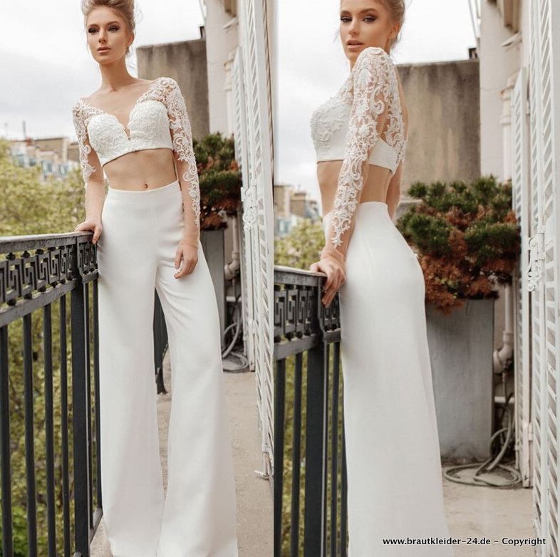 Sexy Zweiteiler Standesamt Outfit für die Braut mit&nbsp;Spitze