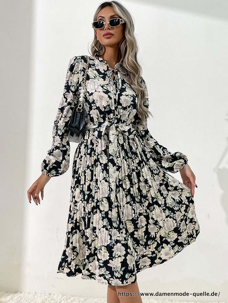 Langarm Midi Plissee Sommerkleid für Damen&nbsp;Vintage