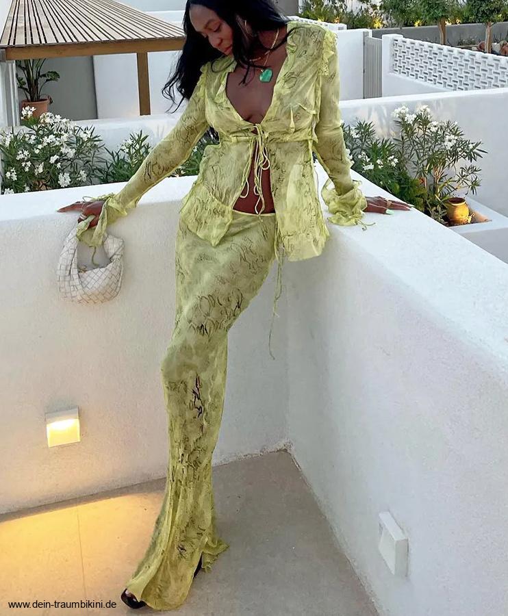 Sexy Chiffon Strand Outfit Strandkleid Lang in&nbsp;Gelb