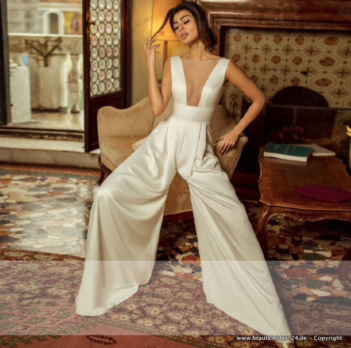 A Linie Braut Overall Jumpsuit Einteiler Lang mit Illusion&nbsp;Ausschnitt
