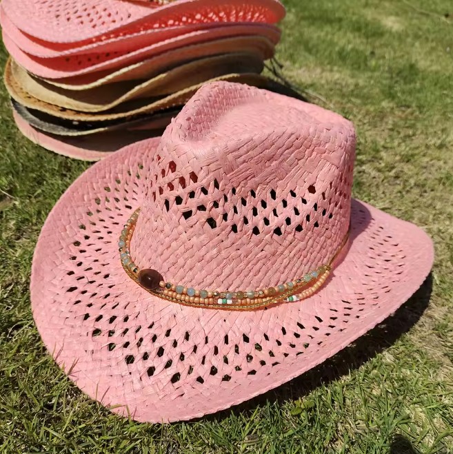 Western Cowboy Hut Sommerhut 2025 in Rosa mit&nbsp;Kette