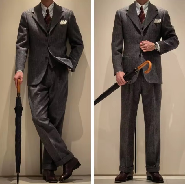 1930er Vintage Style Herren Anzug Dreiteilig mit Weste in&nbsp;Braun