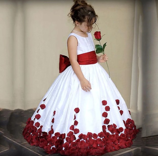 A Linie Blumenmädchen Kleid Demi mit Rote&nbsp;Rosen