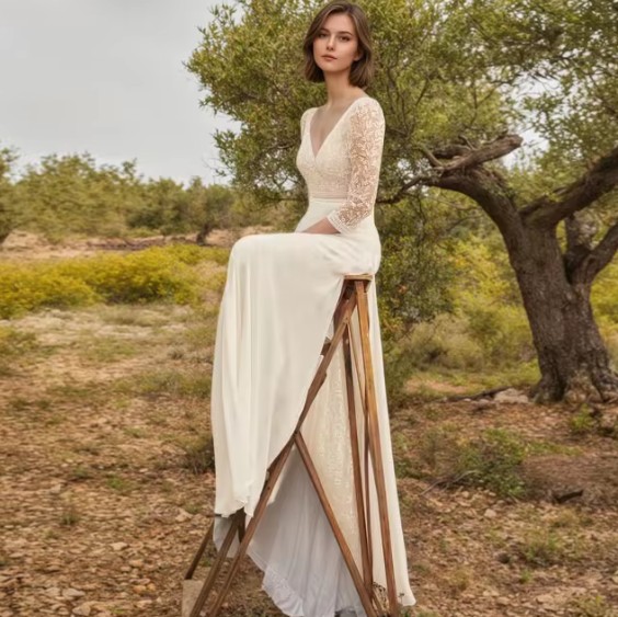  A Linie Boho Brautkleid Hendrike mit Ärmeln aus Spitze und Rücken&nbsp;Ausschnitt