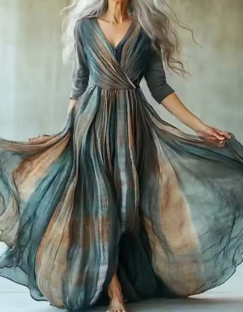 A-Linie Chiffon Kleid Èlodie Elegant Lang mit V&nbsp;Ausschnitt