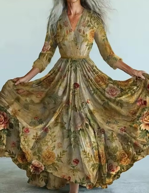 A-Linie Chiffon Kleid Eve Elegant Lang mit V&nbsp;Ausschnitt