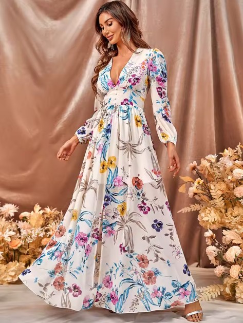  A Linie Langarm Chiffon Kleid Elani mit&nbsp;Blumenmuster