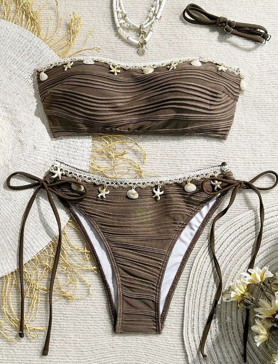  Bandeau Bikini Samira in Braun mit Muscheln und&nbsp;Seesterne