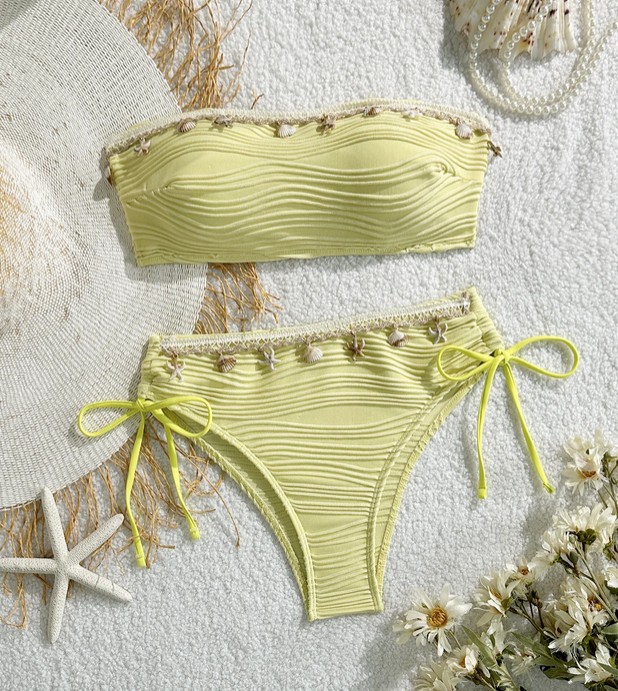  Bandeau Bikini Samira in Gelb mit Muscheln und&nbsp;Seesterne