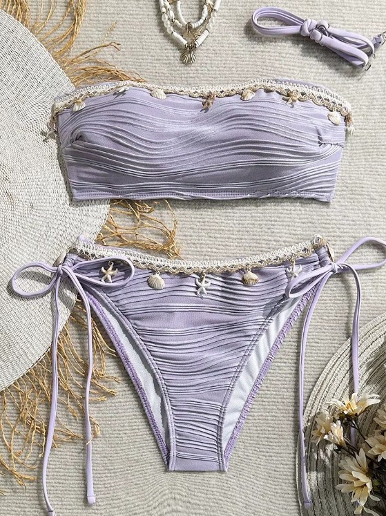 Bandeau Bikini Samira in Helllila mit Muscheln und&nbsp;Seesterne