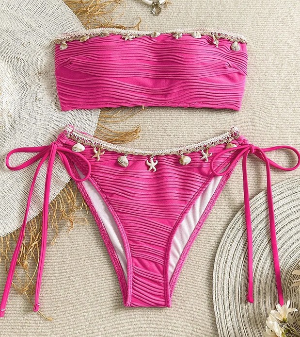  Bandeau Bikini Samira in Pink mit Muscheln und&nbsp;Seesterne