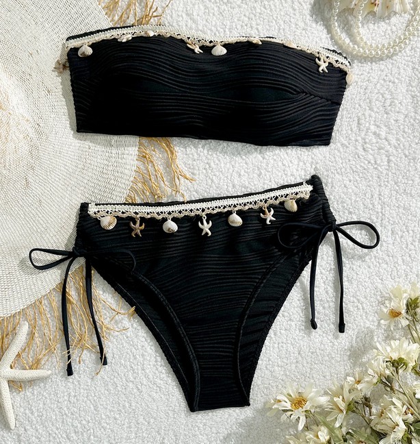  Bandeau Bikini Samira in Schwarz mit Muscheln und&nbsp;Seesterne