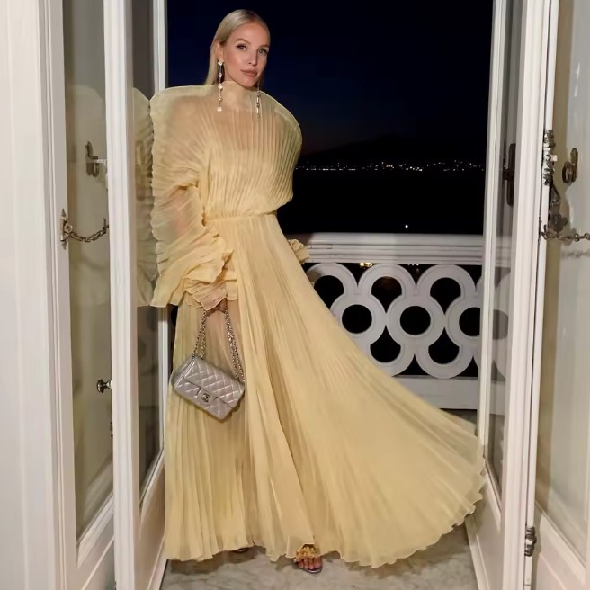 Chiffon Standesamt Brautkleid Lang Plissiert in&nbsp;Gelb