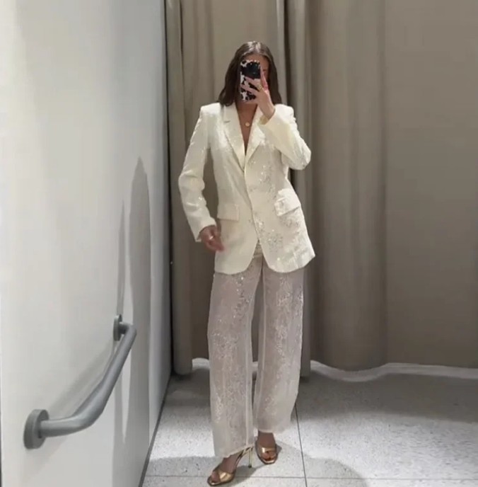 Glitzer Hosenanzug Hilke in Weiß für die Braut Standesamt&nbsp;Mode