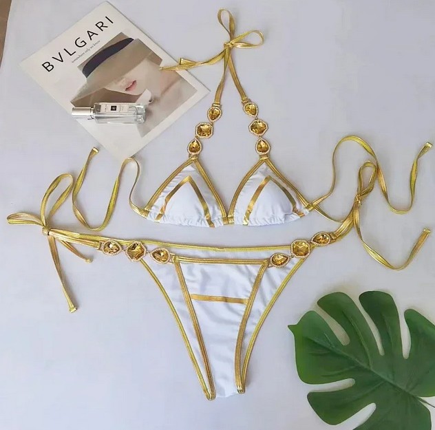  Halterneck Bikini 2025 Samia zum Binden mit Strass in Weiß&nbsp;Gold