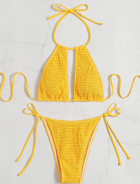  Halterneck Bikini Stina zum Binden in Gelb mit Cut&nbsp;Outs